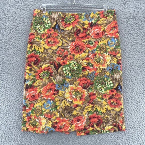 Talbots Skirt Womens 10 Red Multi Floral Pencil Knee Length Stretch Career Work - Picture 1 of 10